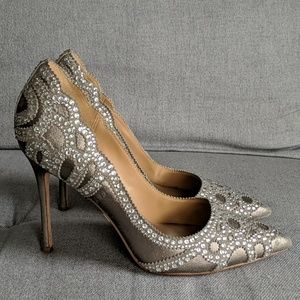 Badgley Mischka silver jeweled heels